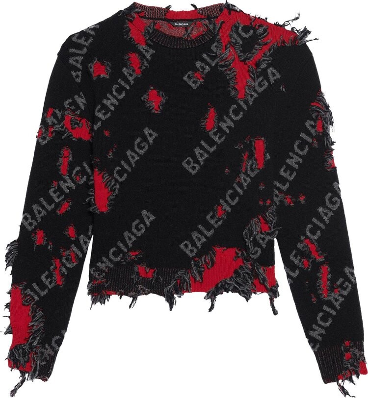

Свитер Balenciaga Ripped Sweater 'Grey/Black/Red', серый