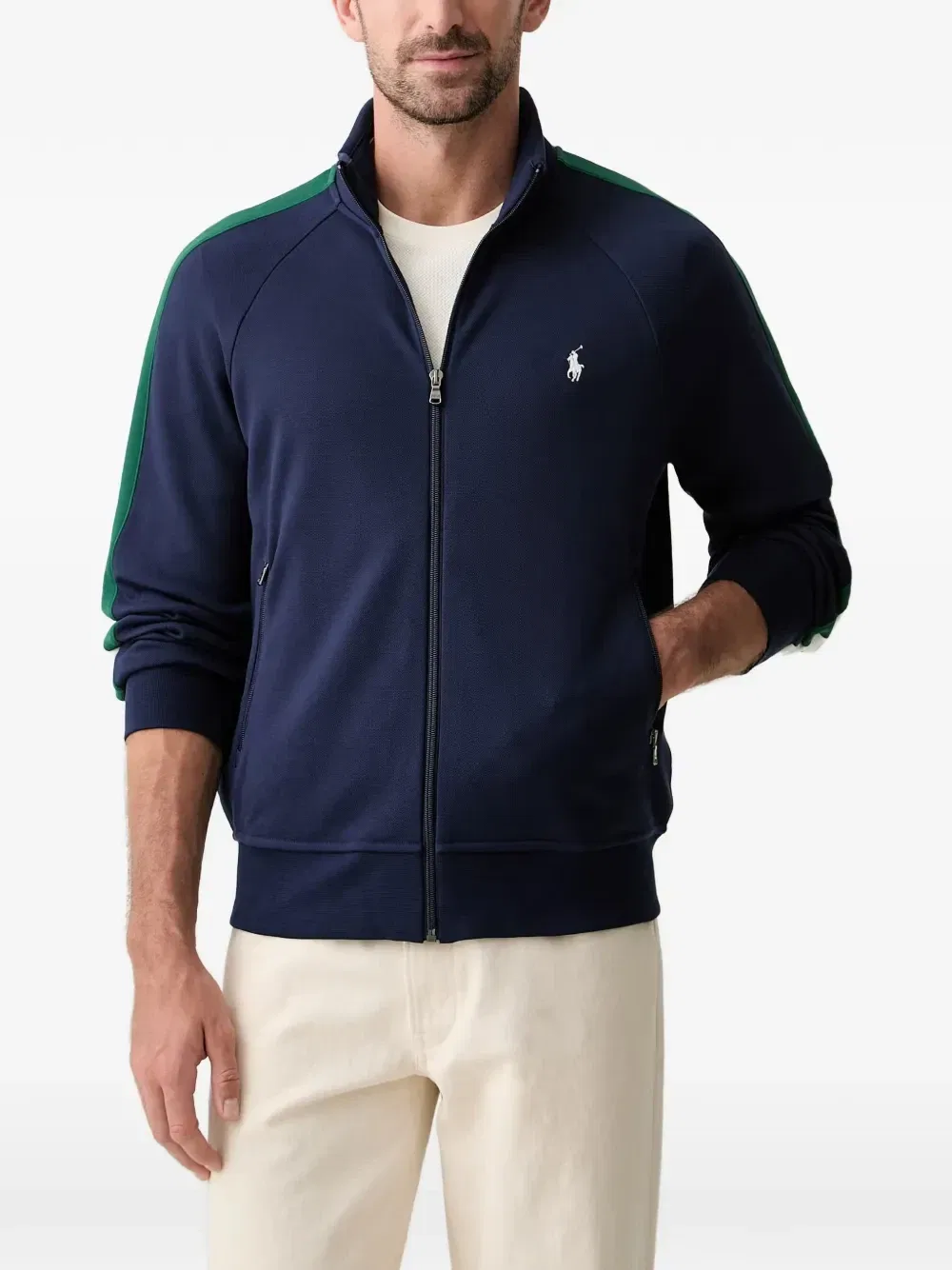 Толстовка на молнии с вышитым логотипом и боковыми полосками Polo Ralph Lauren, синий — фото 2