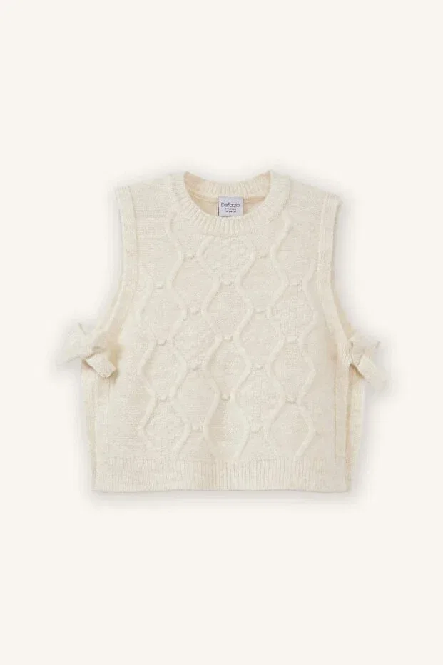 Детский кардиган для девочек без рукавов Bow detailed cardigan Defacto, Ekru-Er99