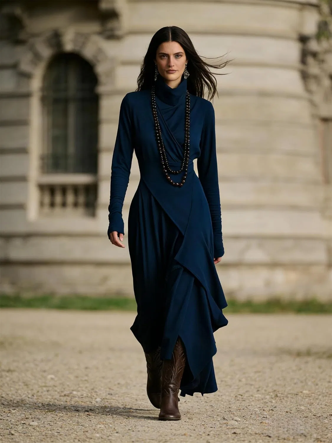Женское облегающее платье макси с асимметричной драпировкой, Royal Blue — фото 4