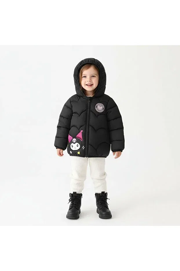 Детское зимнее пальто для девочек с принтом Kuromi Lighted Puffer Jacket Melisam.Msg, Black — фото 4