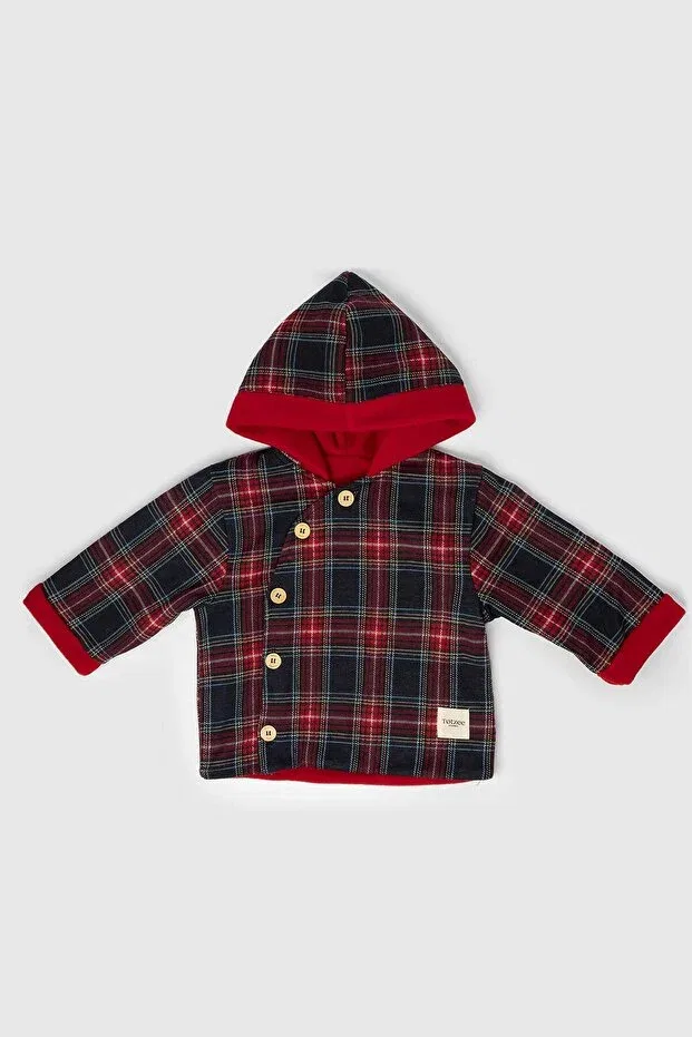 Детское пальто с капюшоном Diagonal coat plaid Totzee, Navy Blue-Red