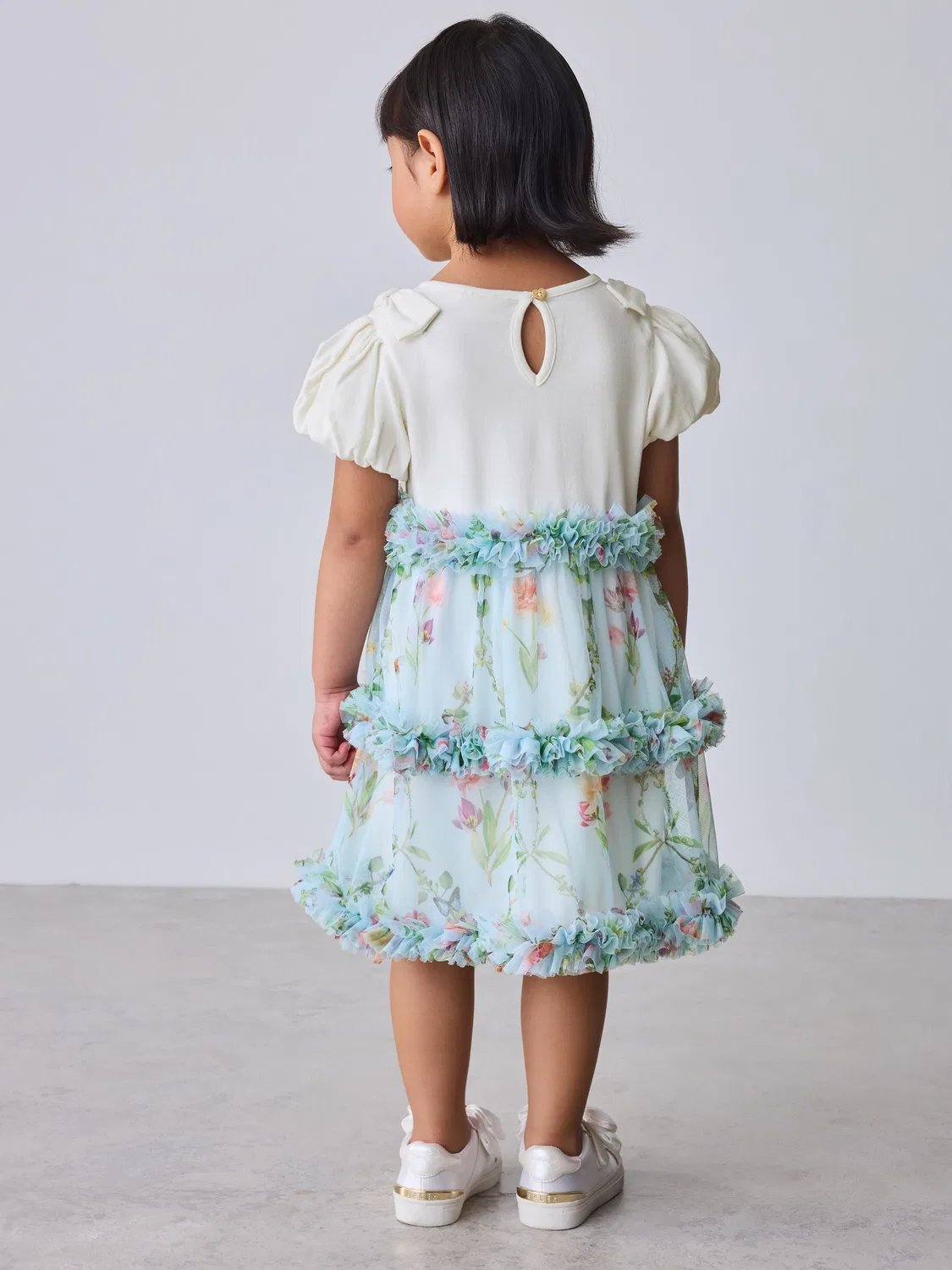 Платье с воланами и сеткой, модель Floral Ruffle Mesh Baker by Ted Baker, голубой — фото 4