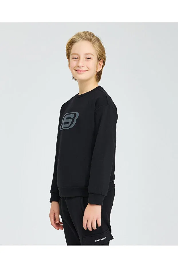 Детское для мальчиков свитшот с длинным рукавом B Essential Crew Neck Sweatshirt Large Boy Black Skechers, Black — фото 3
