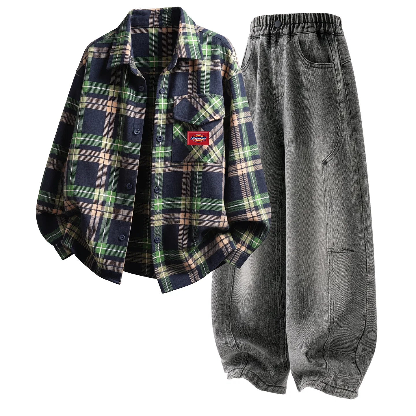 Детский спортивный костюм с принтом Rum Brown Plaid+Solid Color Gray Black, Dickies — фото 4