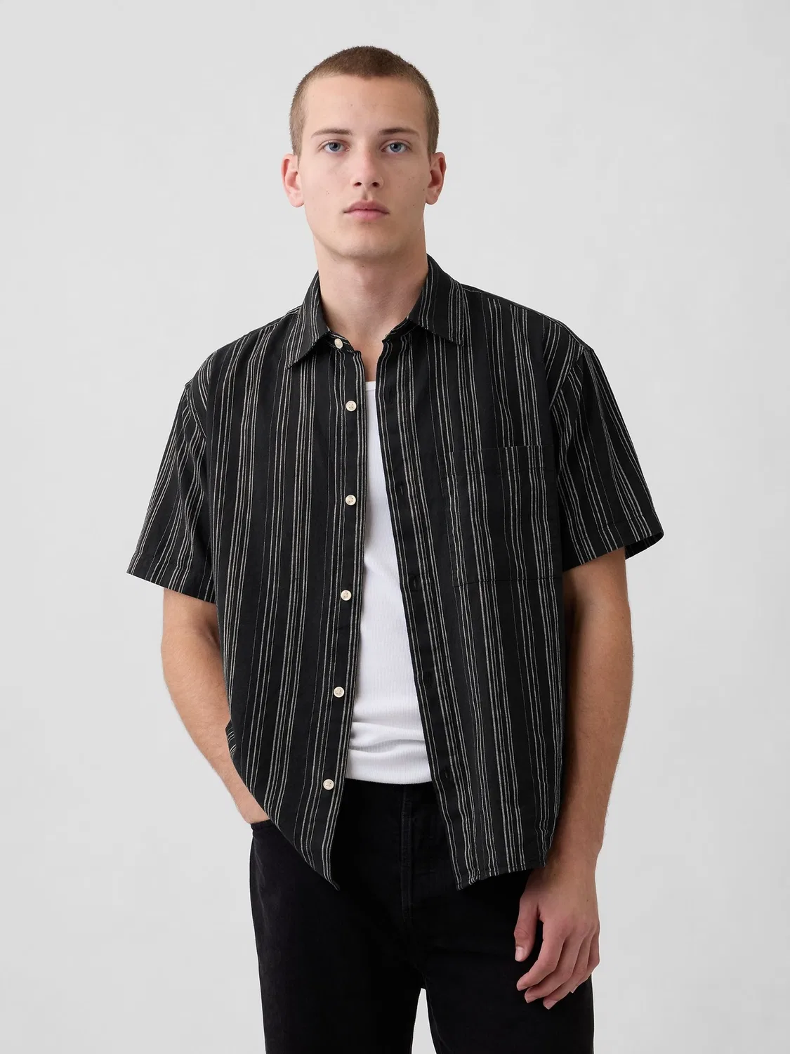 Рубашка из льна и хлопка с полоской, Relaxed Fit Gap, Black Stripe