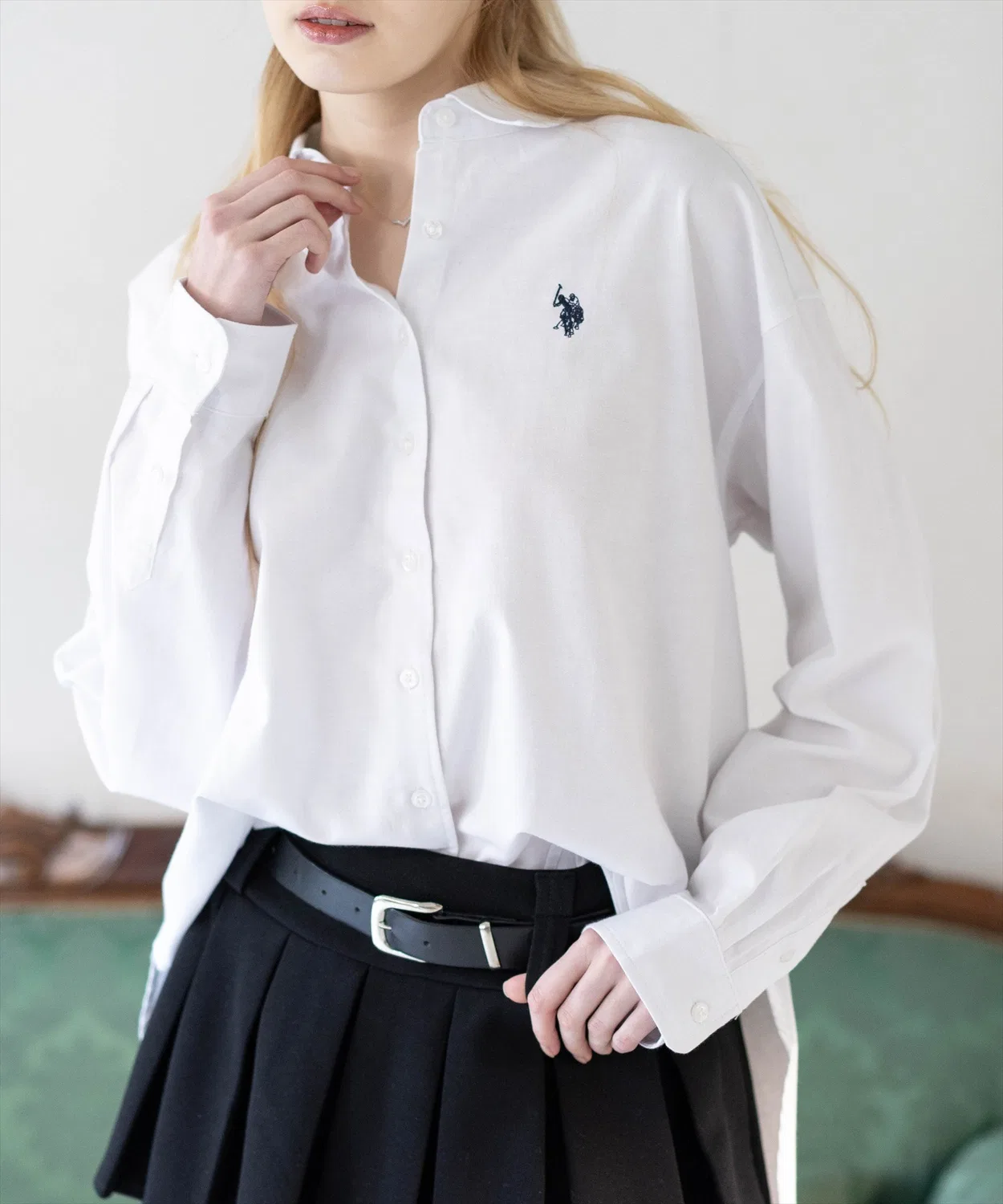 Женская рубашка оверсайз с длинным рукавомU.S. POLO ASSN., Off White