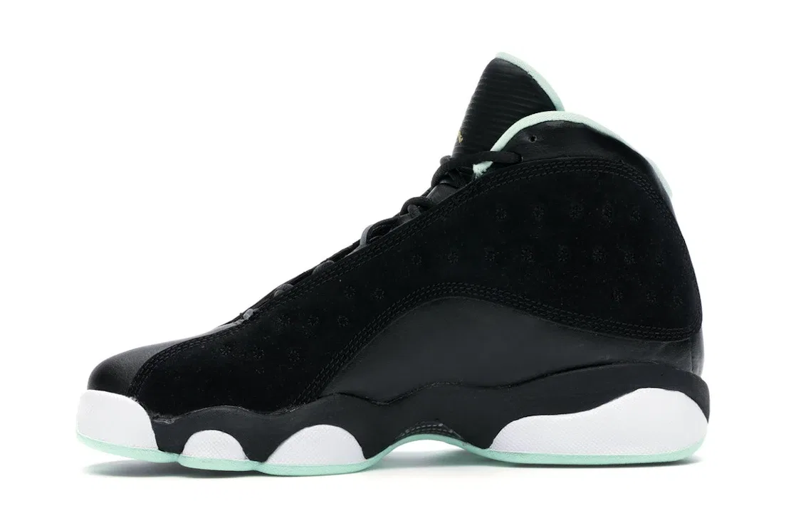 Детские кроссовки Lifestyle с контрастными акцентами Jordan 13 Retro, Black/Metallic Gold-Mint Foam-White — фото 3