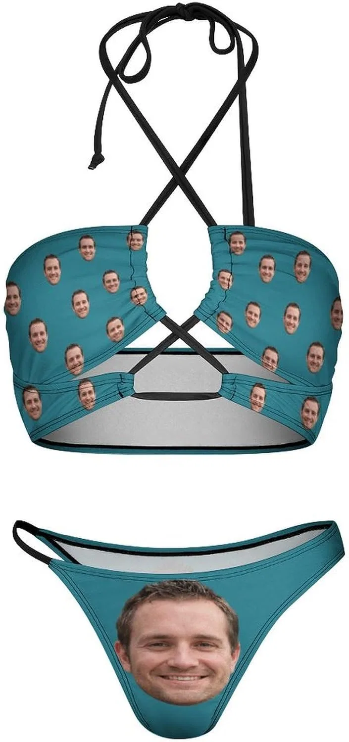 Женский бикини-сет с кастомизацией Crisscross Halter, Cyan — фото 4