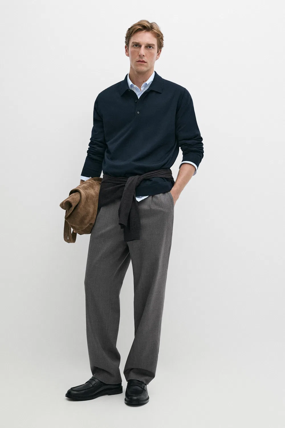 Поло-свитер Massimo Dutti 100% Merino Wool Knit, темно-синий — фото 3