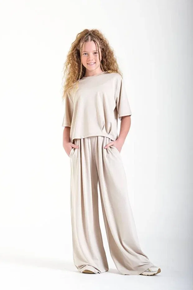 Детский спортивный комплект для девочек с принтом Oversize Bal Küpü Butik, Beige