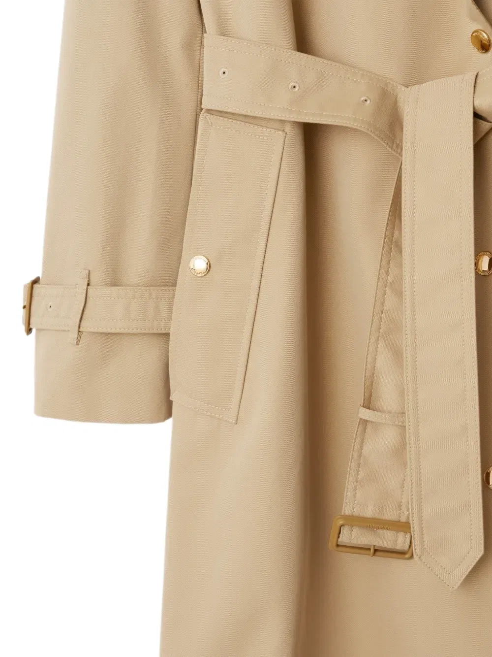 Длинный тренч из габардина в клетку с воротником Burberry, бежевый — фото 4