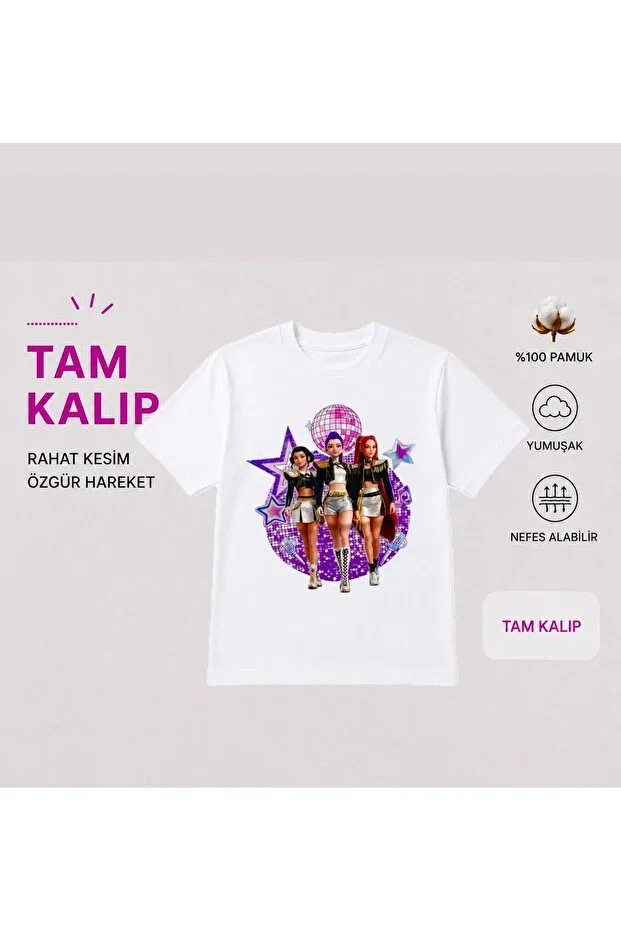 Детская футболка для девочек с принтом Kpop Printed Girls T-Shirt Mira Zoey Rumi Demon Slayers Huntrix Bemora Kids, Multicolor