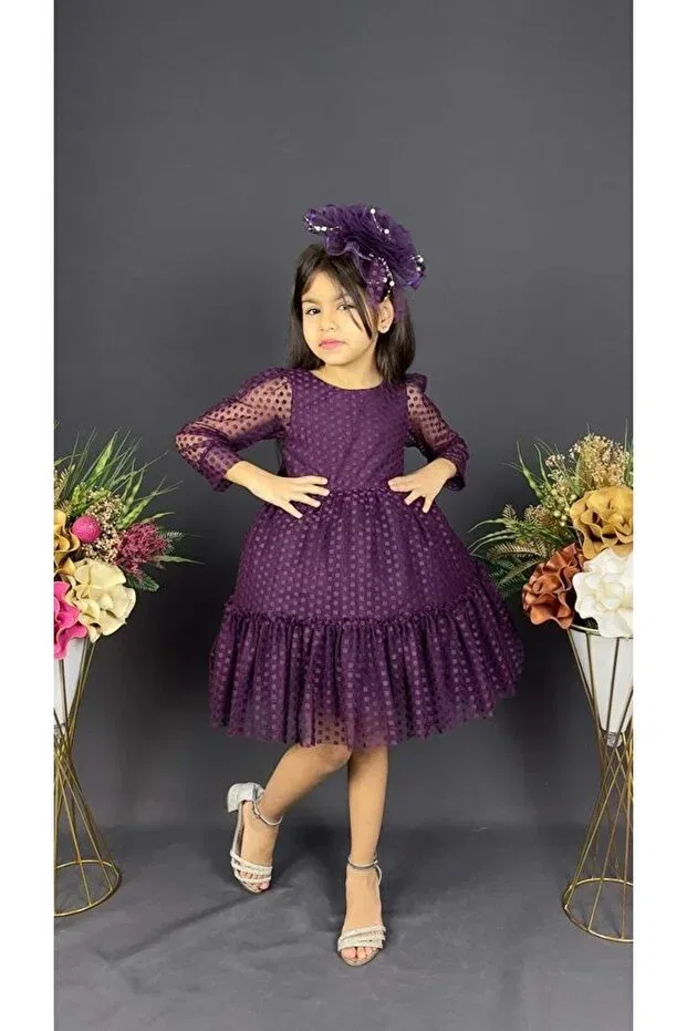 Детское платье для девочек кружевное Katkat princess lace buckle Mnk, Mürdüm — фото 3