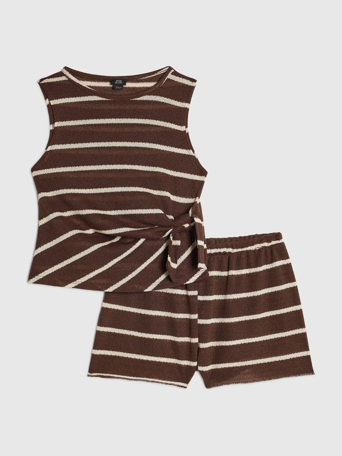 Комплект из топа и шорт с полосатым узором и фактурной отделкой River Island, коричневый — фото 2