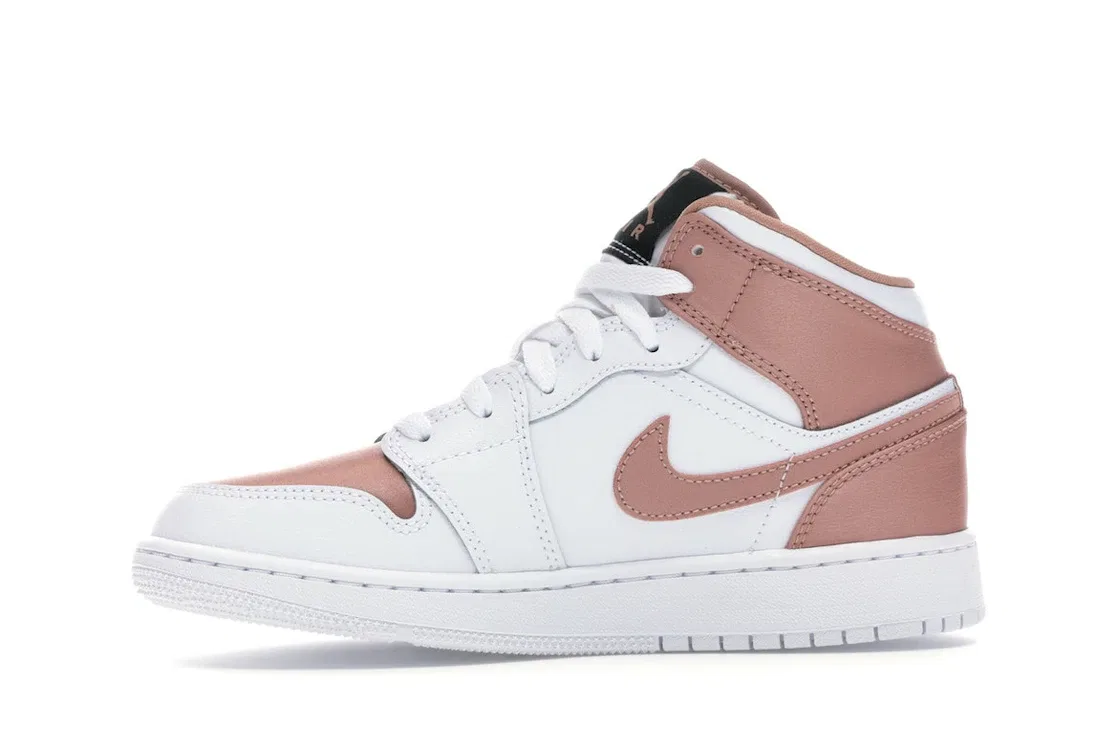 Детские кроссовки из кожи и сатина White/Rose Gold-Black Jordan Jordan 1 Mid — фото 3