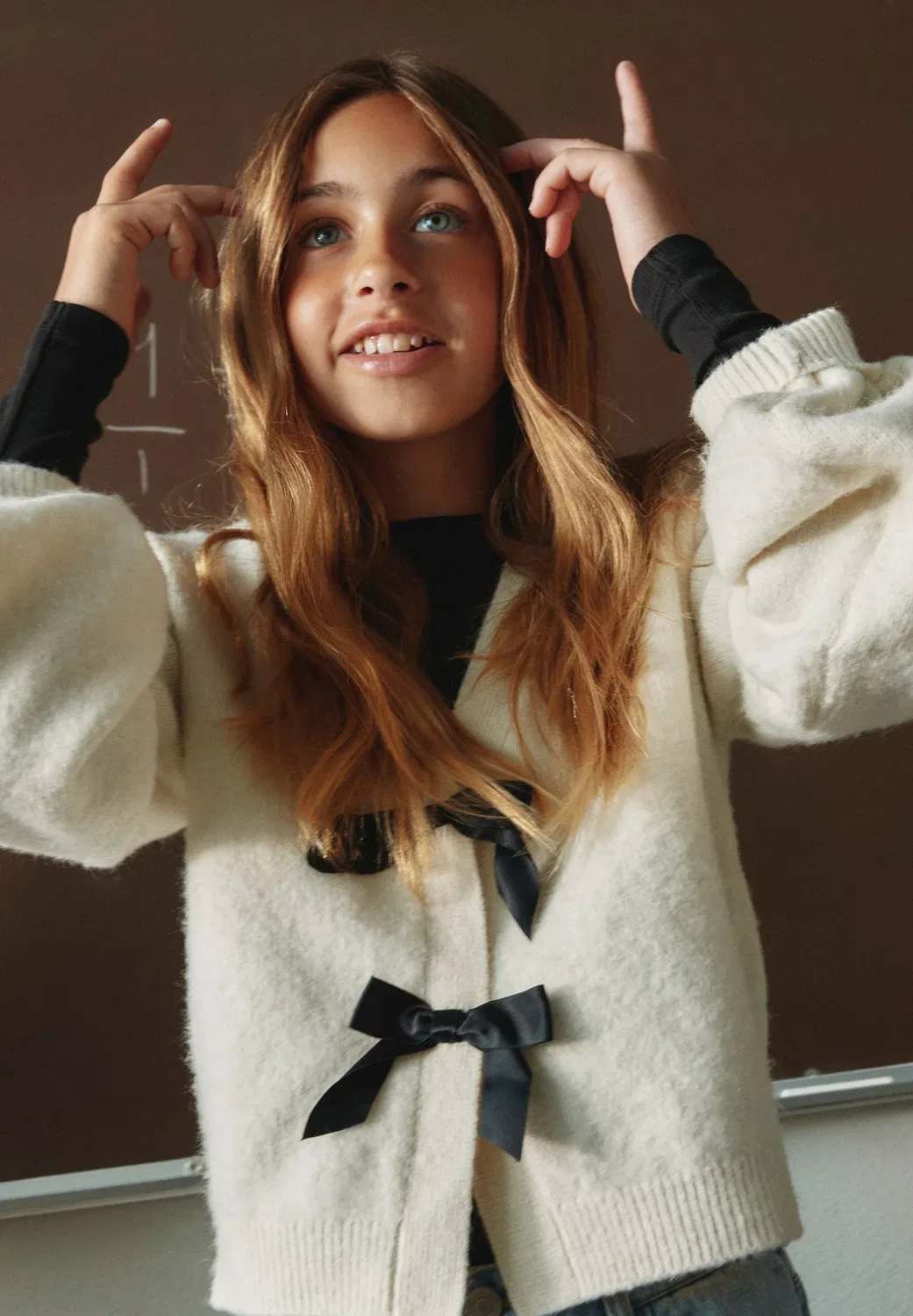 Nkfrina ls knit card noos - cardigan Name It, Antique White Detail Black Bow