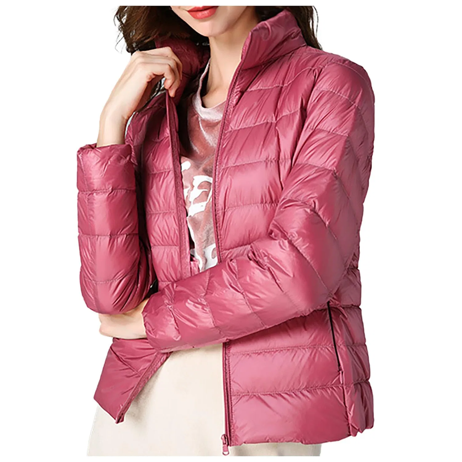 Женское короткое пуховое пальто белое, rosa