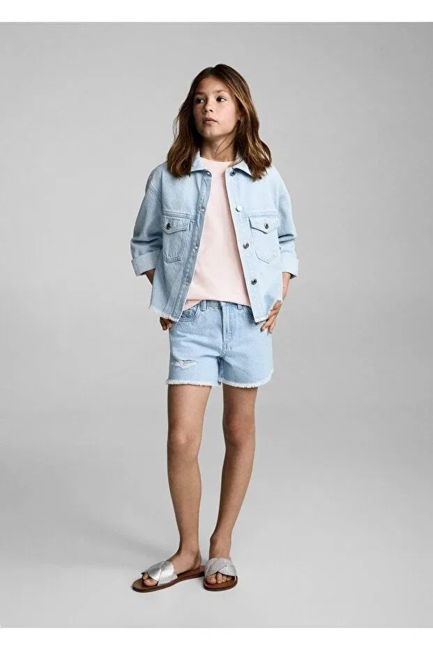 Детская футболка для девочек с оборками Mango Kids, Pink — фото 2