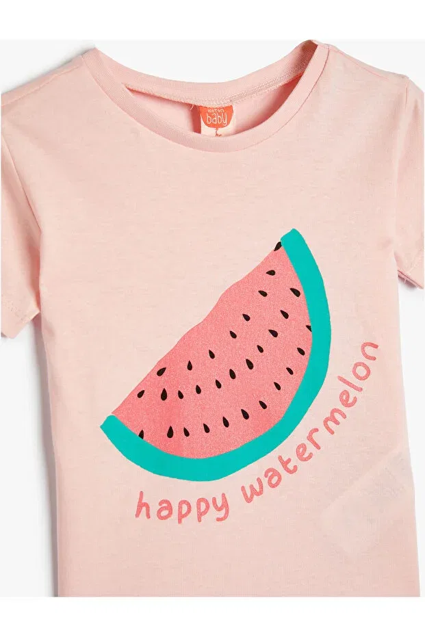 Детская хлопковое футболка с принтом Watermelon Printed Koton, Rose — фото 3