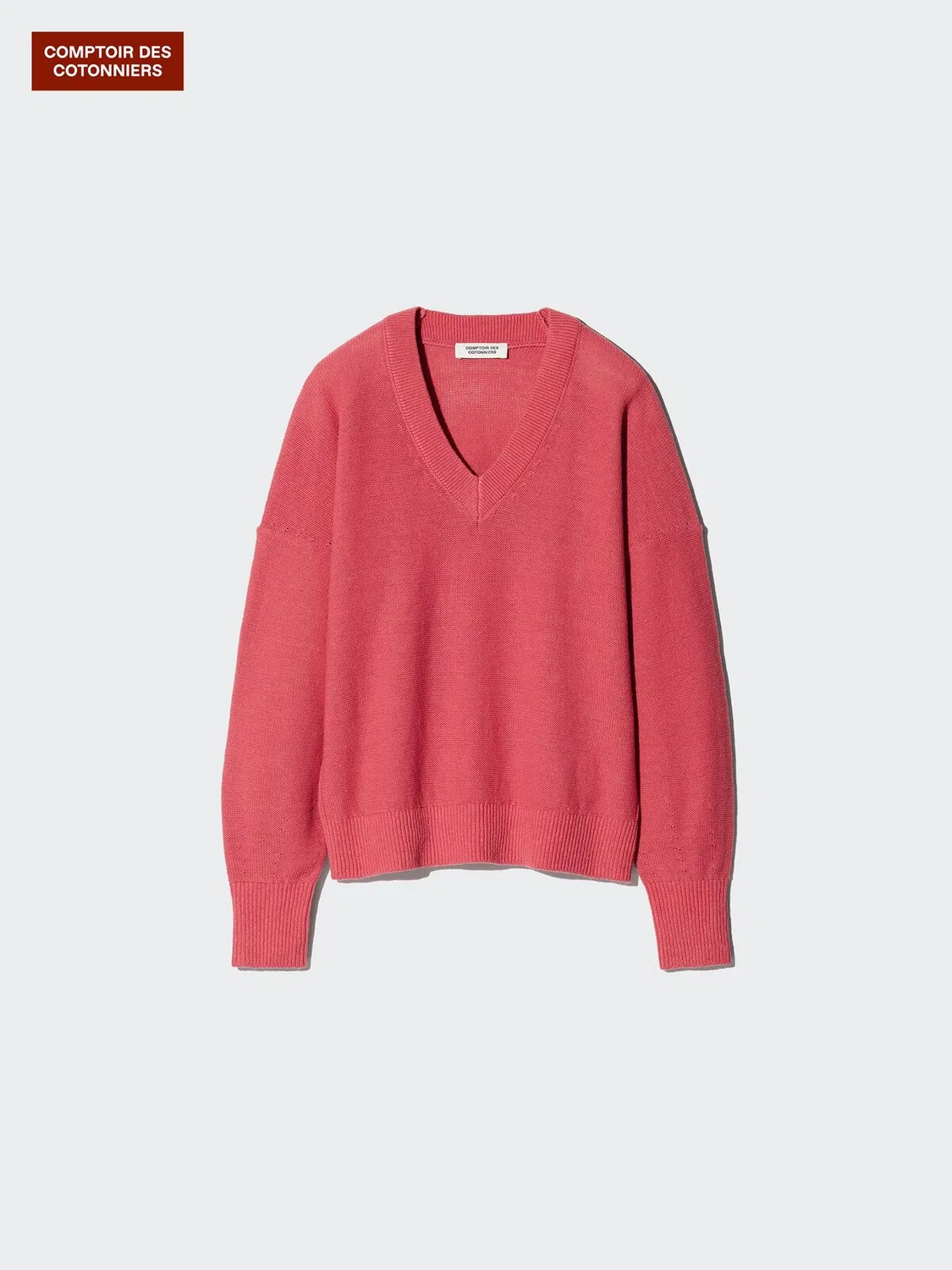 Свитер Uniqlo Льняной с V-образным вырезом, красный — фото 4