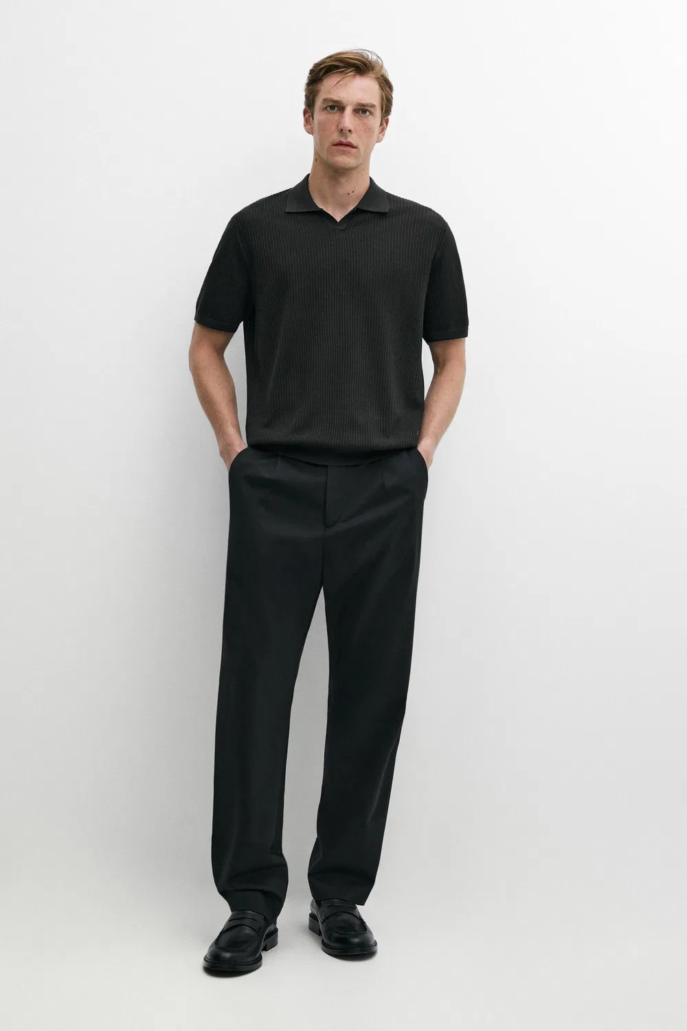 Поло Massimo Dutti Wool Blend Short Sleeve Knit, серо-зеленый — фото 2