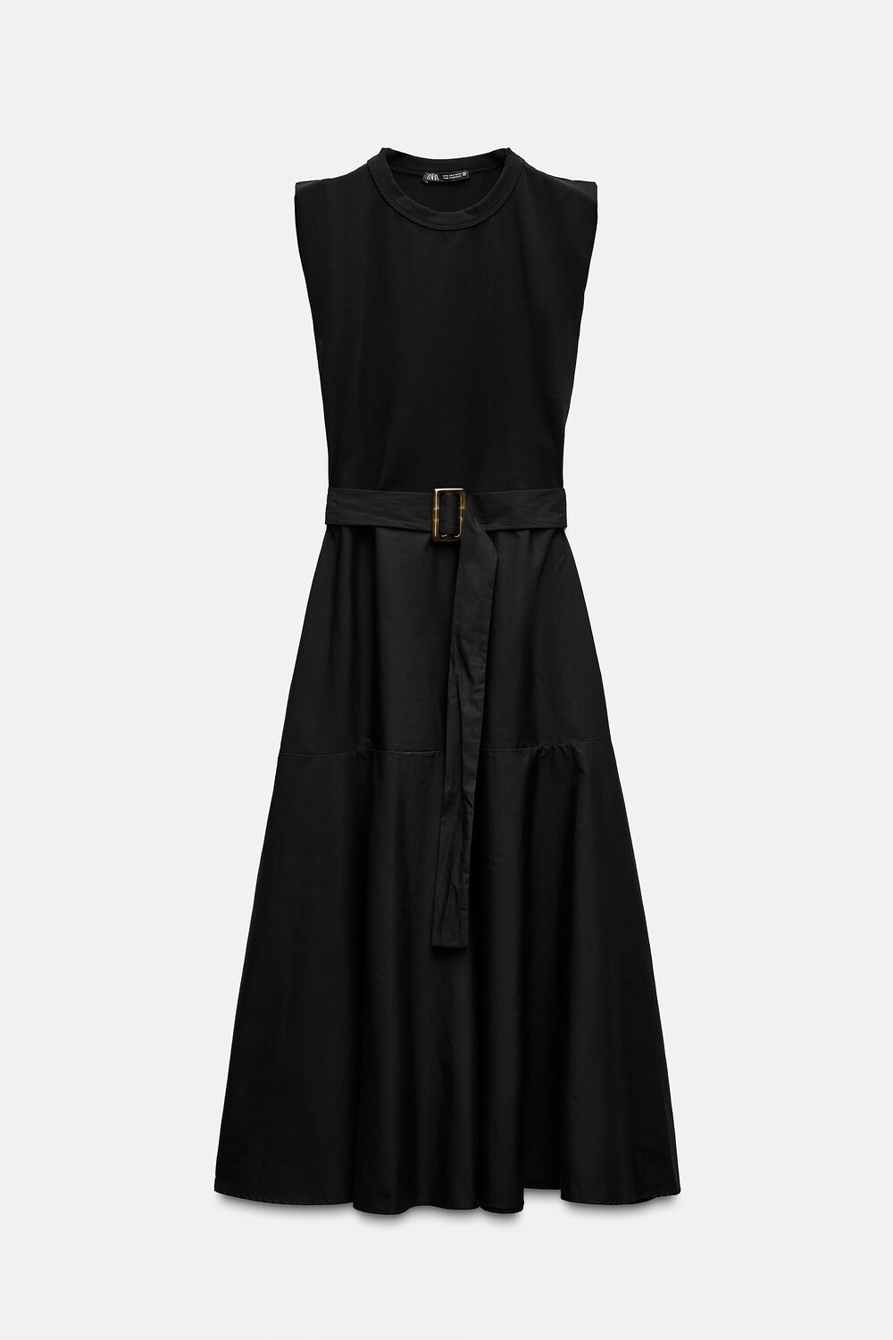 

Платье Zara Contrast Midi With Belt, черный