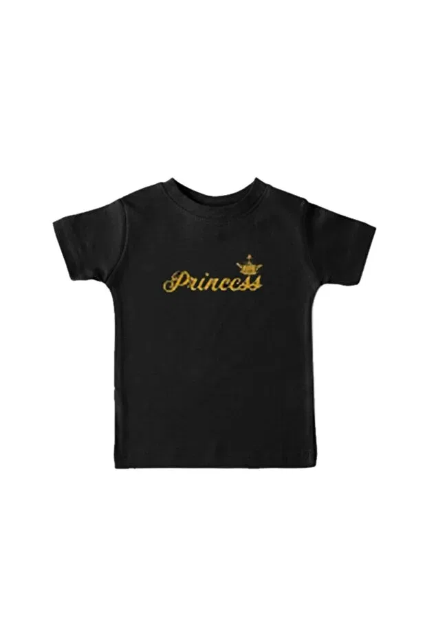 Детская футболка для девочек с принтом Gold Gold Color Princess Printed Hediyemania, Black