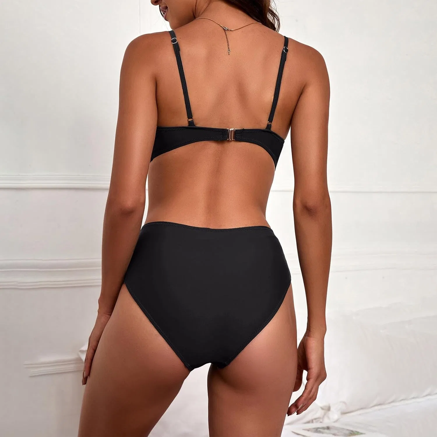 Женский бикини-сет с высокой талией Push Up Twist Front, Black — фото 3