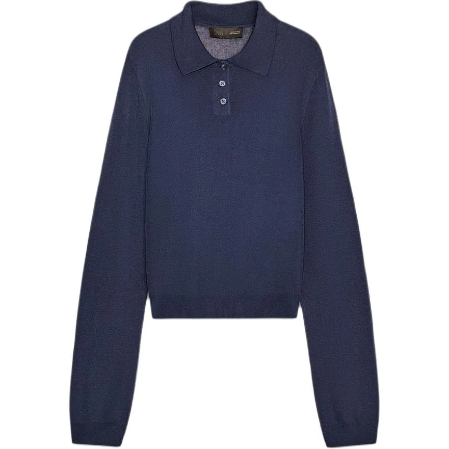 Женский трикотажный пуловер с поло-воротником Sea Blue ZARA, Sea Blue