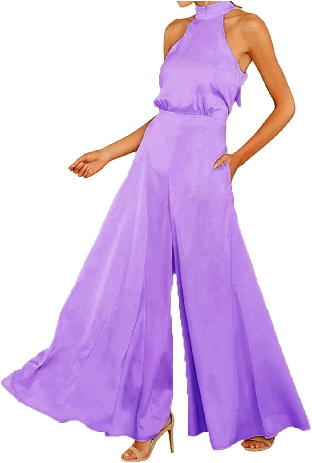 Женский комбинезон с запахом на шее, Purple