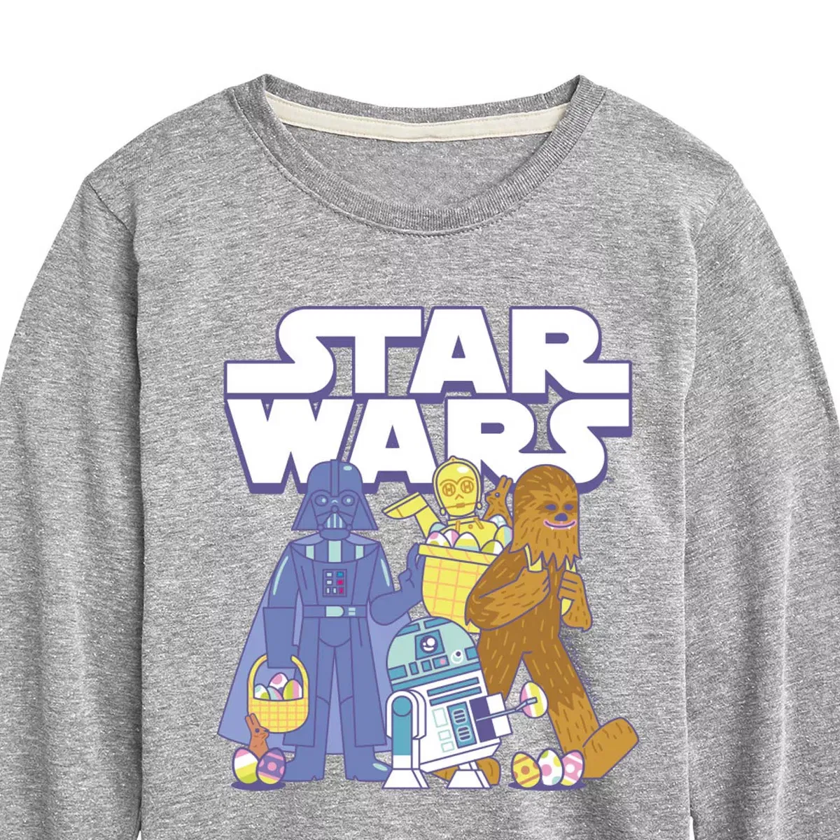 Детская футболка с длинным рукавом с принтом Star Wars Easter Logo Star Wars, Athletic Heather — фото 2