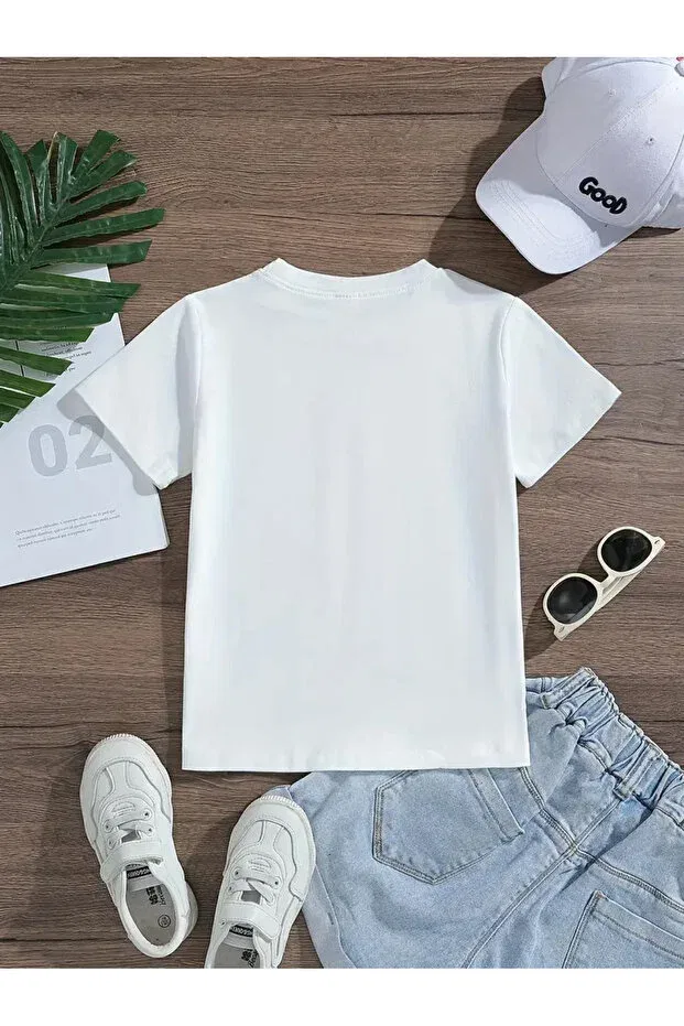 Детская футболка для девочек хлопковая Leopard Star Printed Premium Tshirt With Crew Neck Eysaah, White — фото 2
