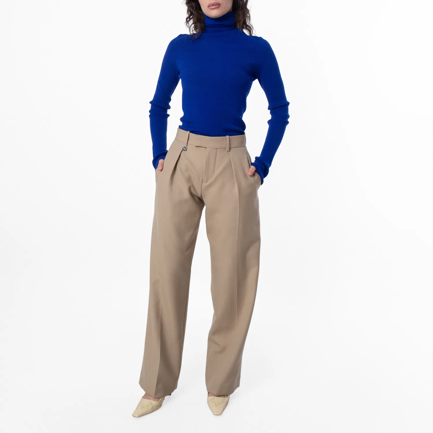 Брюки шерстяные широкие Tailored Wool Wide-Leg Trousers Burberry, Flax — фото 4