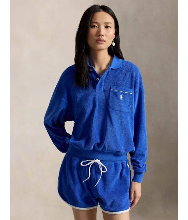 Женская футболка-поло с длинным рукавом хлопковая Polo Relaxed Fit Polo Ralph Lauren, Blu Marino