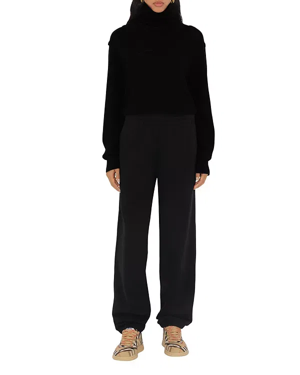 Женские хлопковые брюки свободного кроя Check Label Cotton Jogging Pants Burberry, черный