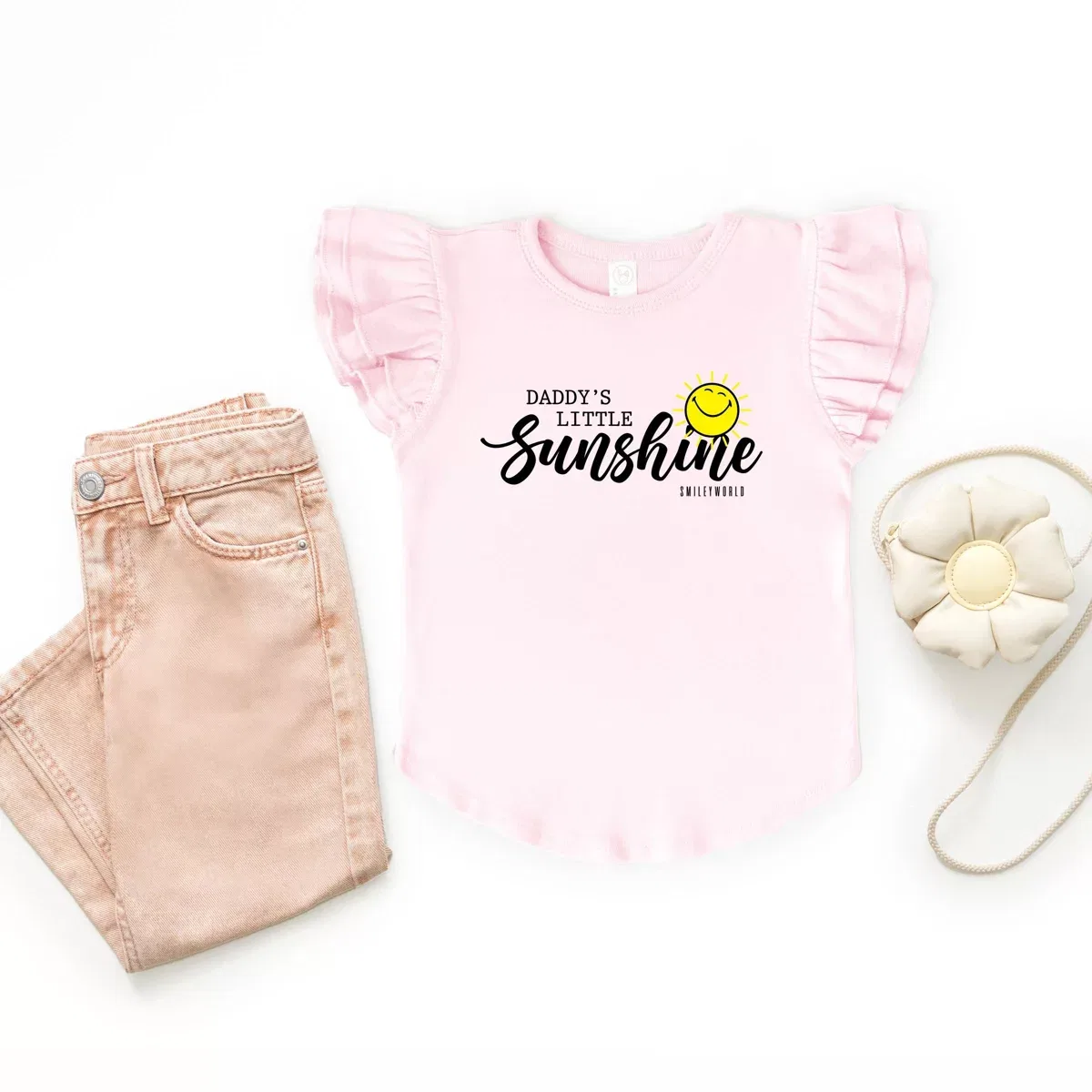 Детская футболка для девочек с коротким рукавом SmileyWorld Daddy's Little Sunshine The Juniper Shop, Lavender — фото 3
