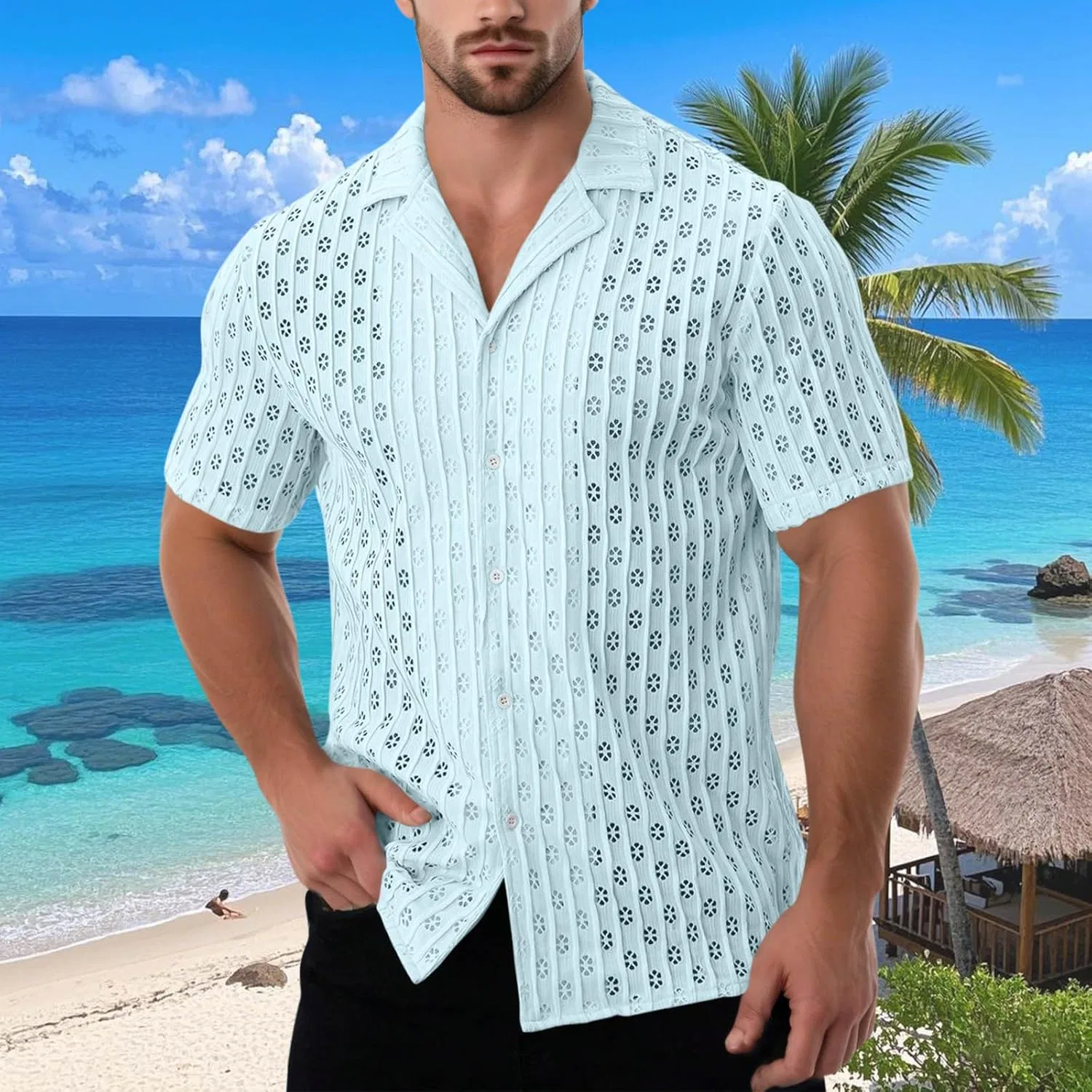 Мужская повседневная рубашка Cuban Guayabera, Sky Blue — фото 2