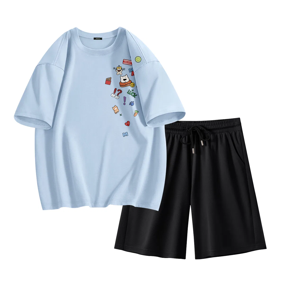 MINISO Комплект пижамный утепленный детский Мини Со, Цвет Ice Silk Is Really Comfortable Glacier Blue + Black