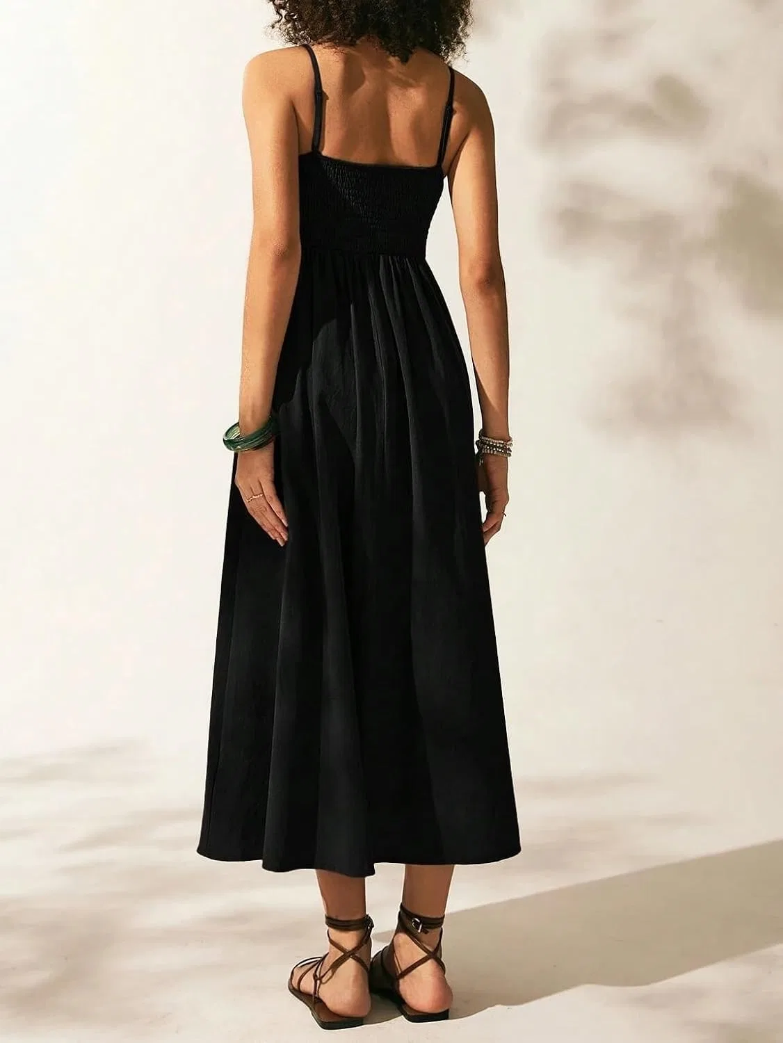 Женское свободное cami платье миди с открытой спиной, Black — фото 3