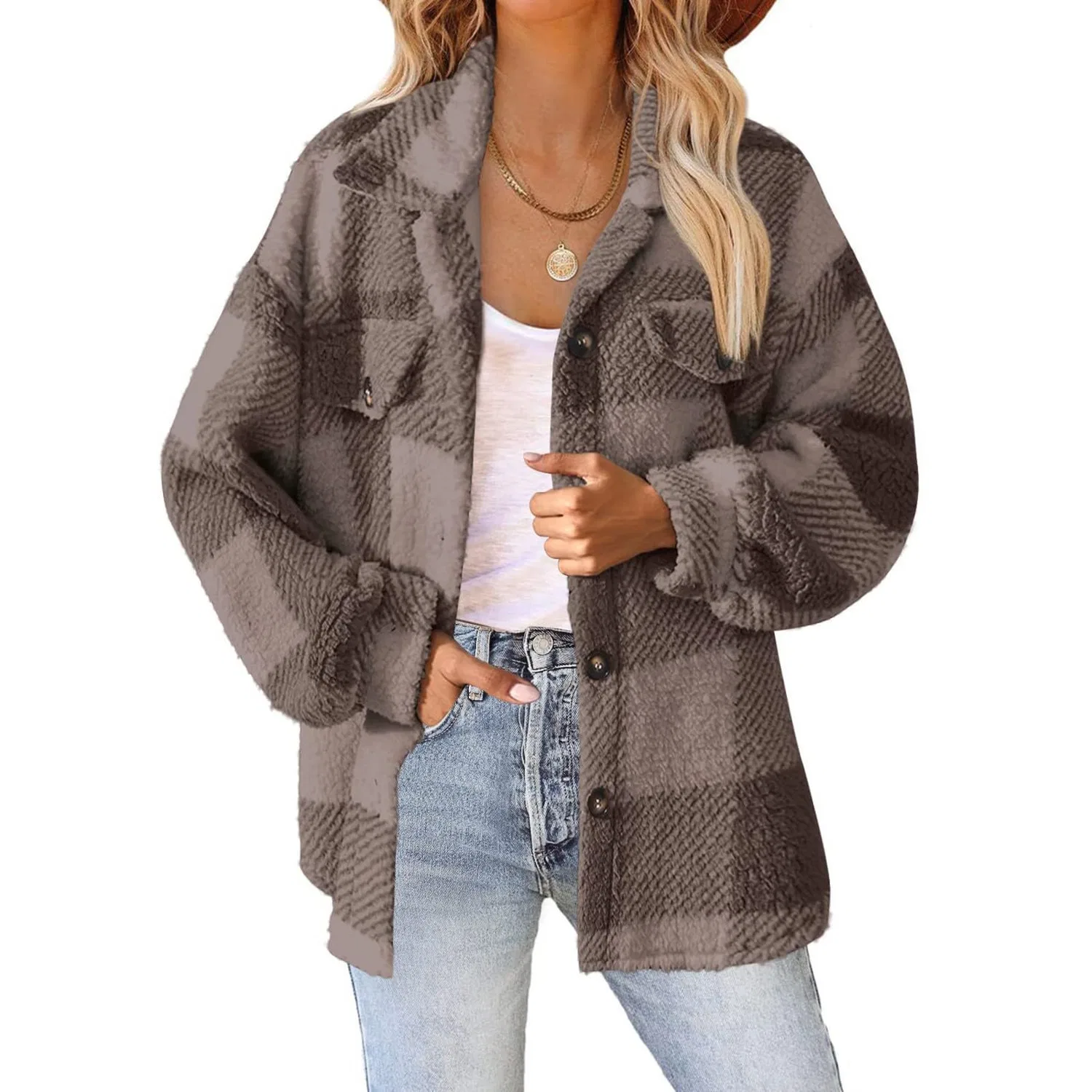 Женский кардиган с принтом Women Blurred Plaid Cardigan, Caff file — фото 4