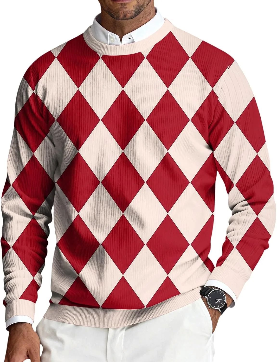 Мужская футболка с длинным рукавом regular fit, Crewneck Lightweight Pullover Top, Red