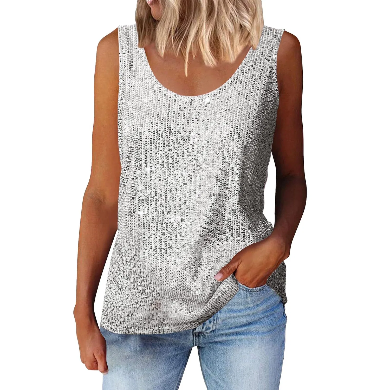 Женская туника без рукавов с блестками Sparkly Elegant, Silver