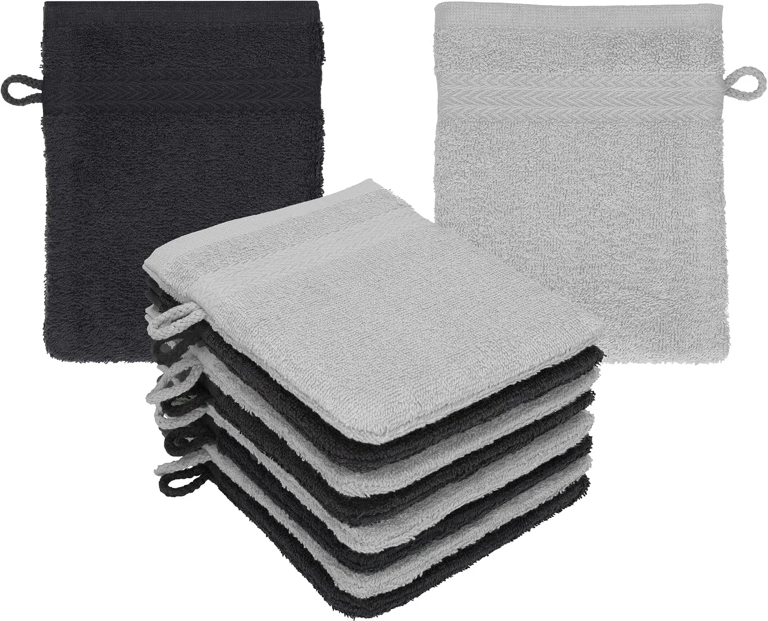 Ватные перчатки для умывания Betz Premium, набор 10 шт, 16x21 см, Graphite Grey - Silver Grey