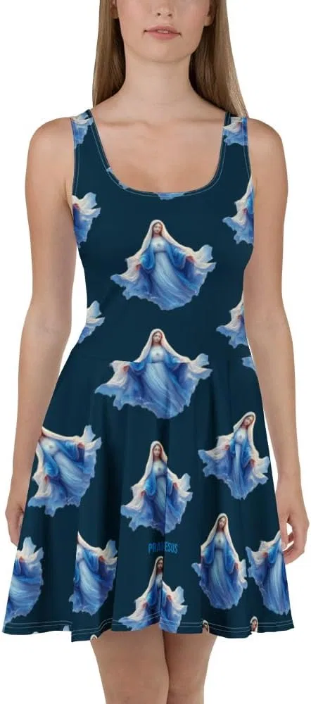 Женское платье-трапеция с принтом The Blessed Virgin Mary, White