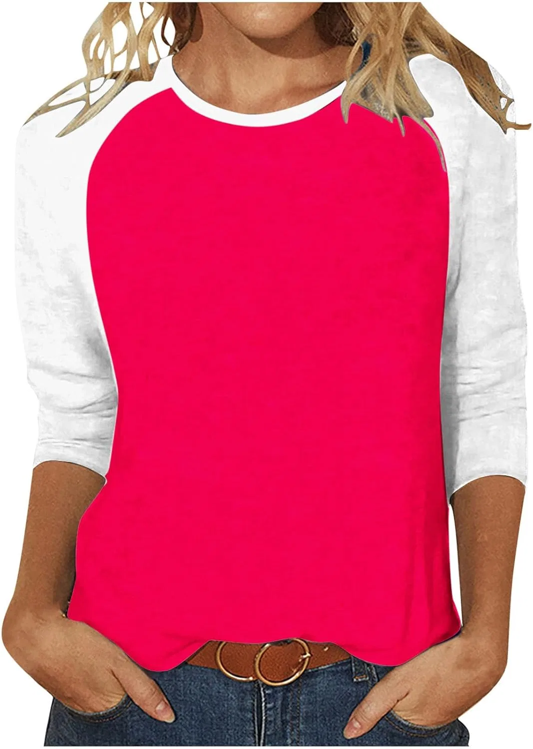 Женская свободная блуза с цветовыми блоками, Hot Pink