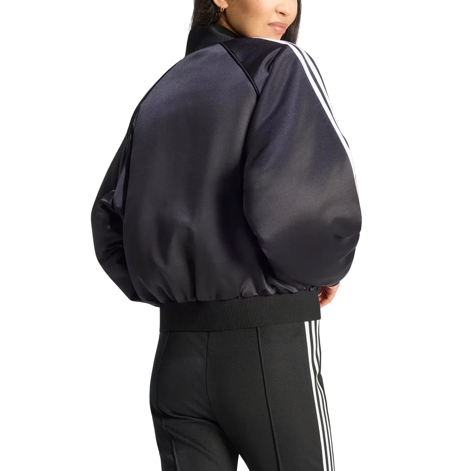 Женская куртка-бомбер из атласа с длинным рукавом Satin Bomber Jacket Adidas, черный — фото 3