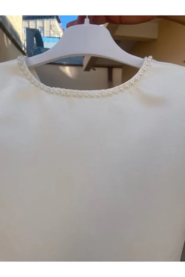 Детское платье для девочек с длинным рукавом Pearl Detailed Sayuker Shop, Nude Color — фото 3