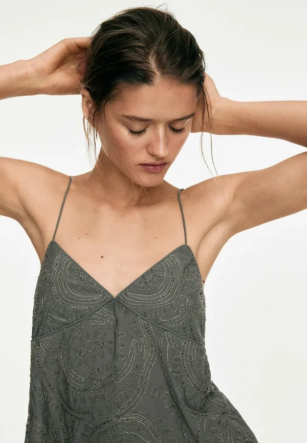Топ с вышивкой Strappy top Massimo Dutti, серый — фото 2