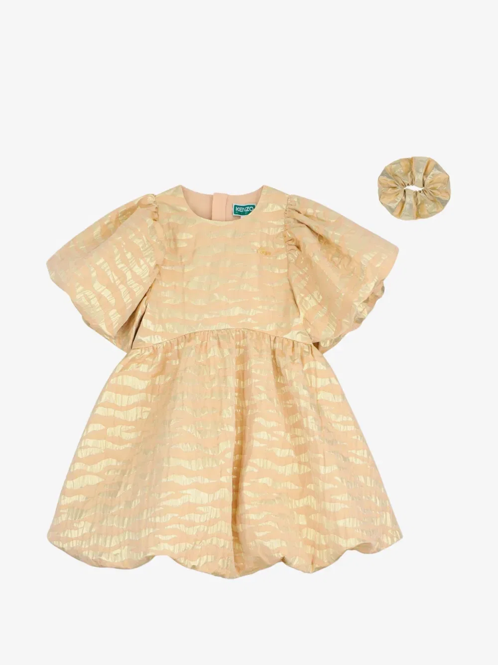 Жаккардовое платье с объемными рукавами Kenzo Kids, бежевый